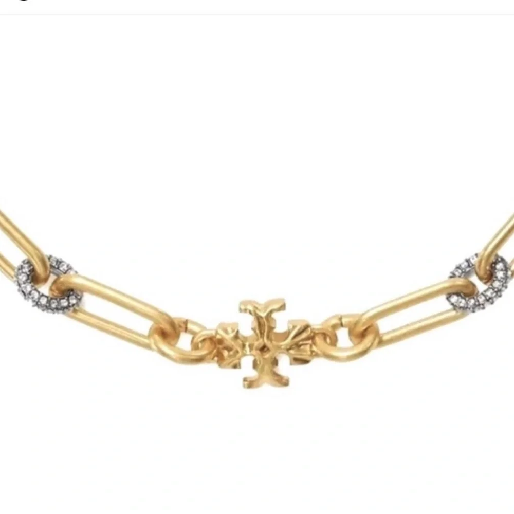 NWOT Auth. Tory Burch Roxanne Pave Bracelet in rolled Tory Antique Gold